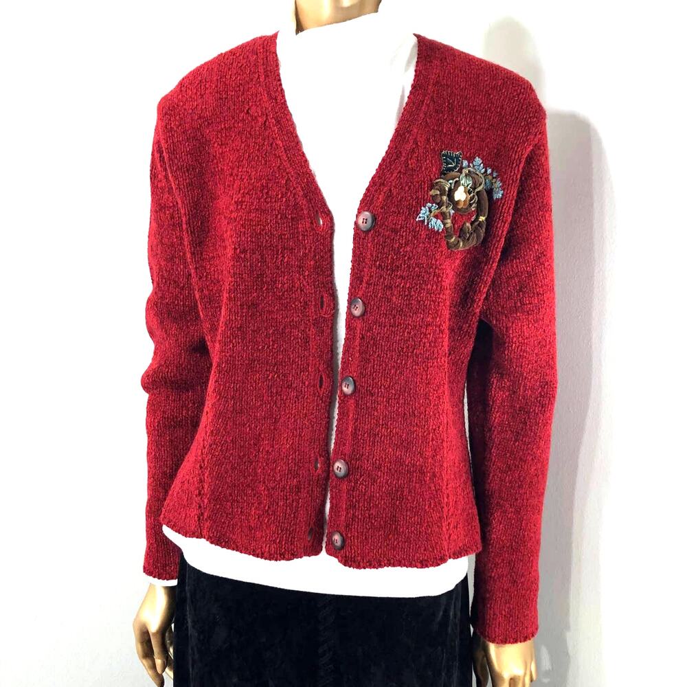 Susan Bristol Long Sleeve Button Up Red sweater M